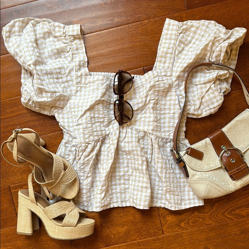 Cream Checkered Top